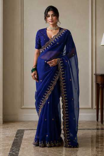 Jhambthreads Silk Organza Saree With Unstitched Blouse Fabric 