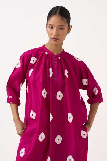 Shop_Three_Pink Chanderi, Poplin Round Neck Top And Pant Set _Online_at_Aza_Fashions