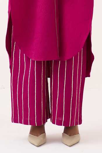 Three_Pink Cotton Collared Neck Front Knot Shirt And Pant Set _Online_at_Aza_Fashions
