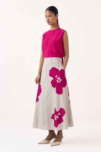 Buy Three Beige Silk, Crepe, Poplin Round Neck Sleeveless Top And Applique Skirt Set Online at Aza Fashions Buy_Three_Beige Silk, Crepe, Poplin Round Neck Sleeveless Top And Applique Skirt Set _Online_at_Aza_Fashions