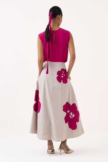 Three Sleeveless Top & Applique Skirt Set