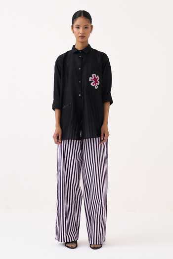 Three Black Chanderi, Poplin Collared Neck Shirt And Pant Set Online at Aza Fashions Three_Black Chanderi, Poplin Collared Neck Shirt And Pant Set _Online_at_Aza_Fashions