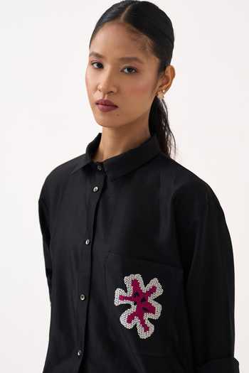 Buy Three Black Chanderi, Poplin Collared Neck Shirt And Pant Set Online at Aza Fashions Buy_Three_Black Chanderi, Poplin Collared Neck Shirt And Pant Set _Online_at_Aza_Fashions