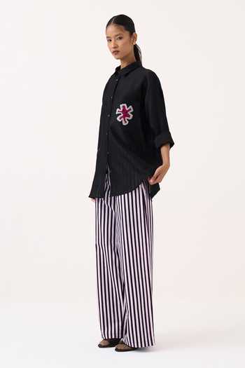 Three Black Chanderi, Poplin Collared Neck Shirt And Pant Set at Aza Fashions Three_Black Chanderi, Poplin Collared Neck Shirt And Pant Set _at_Aza_Fashions