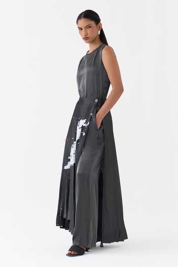 Buy Three Grey Round Neck Splash Print Metallic Tissue Top And Pant Set Online at Aza Fashions Buy_Three_Grey Round Neck Splash Print Metallic Tissue Top And Pant Set _Online_at_Aza_Fashions