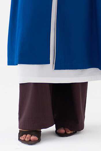 Buy_Three_Blue Poplin, Chanderi, Handloom Cotton Collared Neck Jacket Pant Set _Online_at_Aza_Fashions