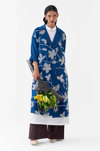 Three Embroidered Chanderi Jacket Kurta Set
