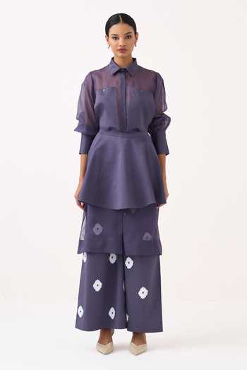Buy Three Purple Organza, Poplin Collared Neck Beaded Shirt Set Online at Aza Fashions Buy_Three_Purple Organza, Poplin Collared Neck Beaded Shirt Set _Online_at_Aza_Fashions