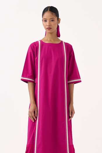 Three Pink Poplin Round Neck Dress Online at Aza Fashions Three_Pink Poplin Round Neck Dress _Online_at_Aza_Fashions