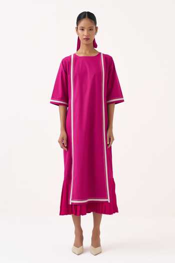 Buy Three Pink Poplin Round Neck Dress Online at Aza Fashions Buy_Three_Pink Poplin Round Neck Dress _Online_at_Aza_Fashions