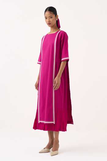 Shop Three Pink Poplin Round Neck Dress Online at Aza Fashions Shop_Three_Pink Poplin Round Neck Dress _Online_at_Aza_Fashions