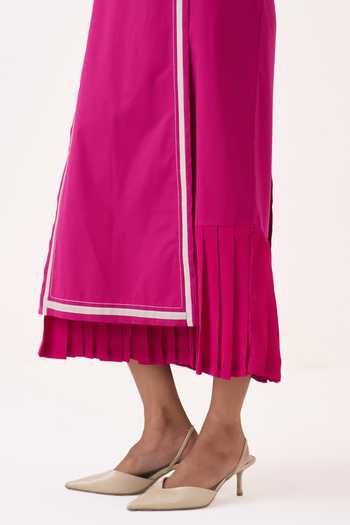 Three Pink Poplin Round Neck Dress at Aza Fashions Three_Pink Poplin Round Neck Dress _at_Aza_Fashions