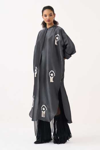 Buy Three Grey Tissue Mandarin Collar Metallic Dress And Inner Online at Aza Fashions Buy_Three_Grey Tissue Mandarin Collar Metallic Dress And Inner _Online_at_Aza_Fashions