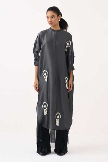Shop Three Grey Tissue Mandarin Collar Metallic Dress And Inner Online at Aza Fashions Shop_Three_Grey Tissue Mandarin Collar Metallic Dress And Inner _Online_at_Aza_Fashions