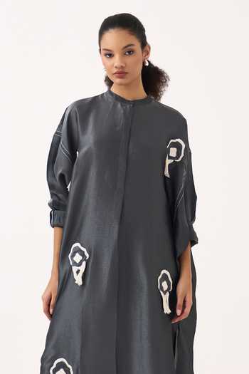 Three Grey Tissue Mandarin Collar Metallic Dress And Inner at Aza Fashions Three_Grey Tissue Mandarin Collar Metallic Dress And Inner _at_Aza_Fashions
