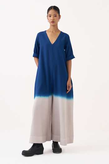 Three Grey Cotton, Twill V-neck Dip Dye Jumpsuit Online at Aza Fashions Three_Grey Cotton, Twill V-neck Dip Dye Jumpsuit _Online_at_Aza_Fashions
