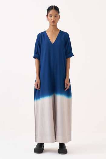 Buy Three Grey Cotton, Twill V-neck Dip Dye Jumpsuit Online at Aza Fashions Buy_Three_Grey Cotton, Twill V-neck Dip Dye Jumpsuit _Online_at_Aza_Fashions