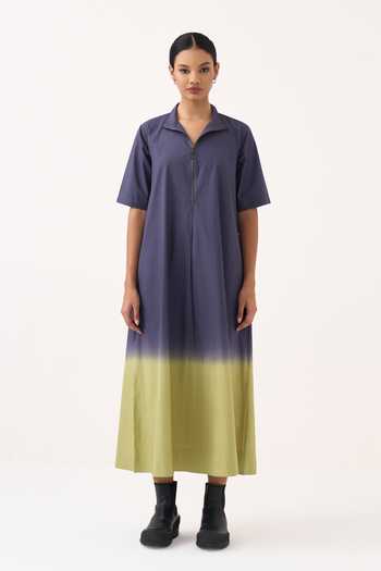 Three Purple Poplin Collared Neck Dip Dye Dress Online at Aza Fashions Three_Purple Poplin Collared Neck Dip Dye Dress _Online_at_Aza_Fashions