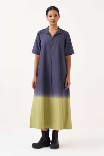 Buy Three Purple Poplin Collared Neck Dip Dye Dress Online at Aza Fashions Buy_Three_Purple Poplin Collared Neck Dip Dye Dress _Online_at_Aza_Fashions