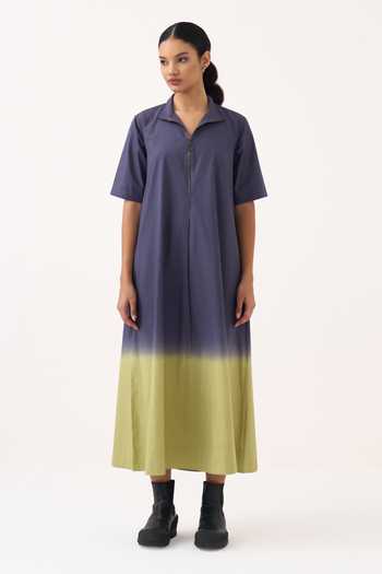 Shop Three Purple Poplin Collared Neck Dip Dye Dress Online at Aza Fashions Shop_Three_Purple Poplin Collared Neck Dip Dye Dress _Online_at_Aza_Fashions