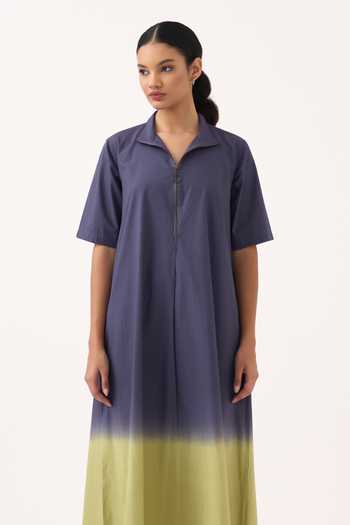 Three Purple Poplin Collared Neck Dip Dye Dress at Aza Fashions Three_Purple Poplin Collared Neck Dip Dye Dress _at_Aza_Fashions