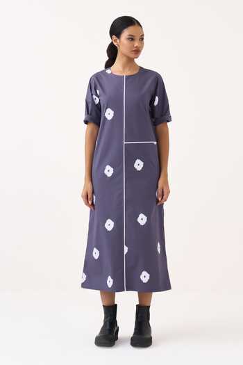 Three Purple Poplin Round Neck Printed Regular Fit Dress Online at Aza Fashions Three_Purple Poplin Round Neck Printed Regular Fit Dress _Online_at_Aza_Fashions