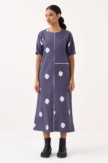 Buy Three Purple Poplin Round Neck Printed Regular Fit Dress Online at Aza Fashions Buy_Three_Purple Poplin Round Neck Printed Regular Fit Dress _Online_at_Aza_Fashions