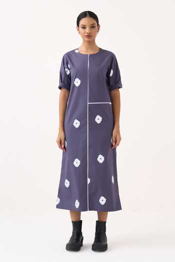 Shop Three Purple Poplin Round Neck Printed Regular Fit Dress Online at Aza Fashions Shop_Three_Purple Poplin Round Neck Printed Regular Fit Dress _Online_at_Aza_Fashions