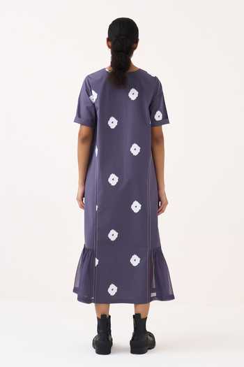 Three Block Print Poplin Crepe Silk Dress