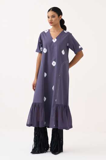 Three Block Print Poplin Crepe Silk Dress