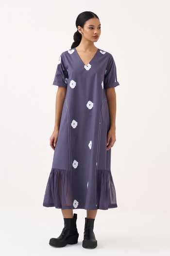 Shop Three Silk, Crepe, Poplin V-neck Block Print Dress Online at Aza Fashions Shop_Three_Silk, Crepe, Poplin V-neck Block Print Dress _Online_at_Aza_Fashions