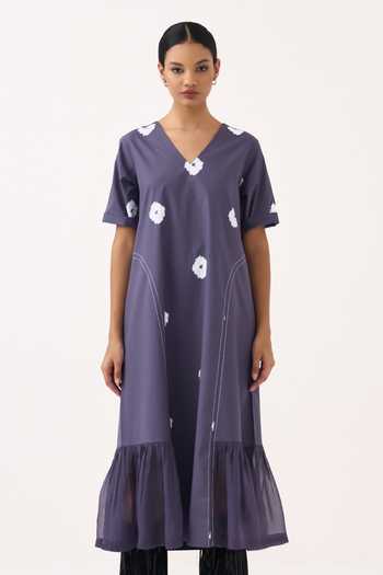 Three Silk, Crepe, Poplin V-neck Block Print Dress at Aza Fashions Three_Silk, Crepe, Poplin V-neck Block Print Dress _at_Aza_Fashions