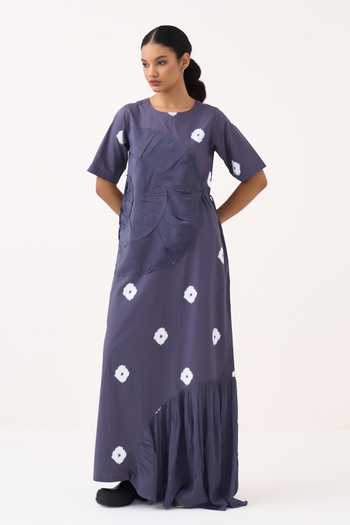 Three Silk, Crepe, Poplin Round Neck Block Print Dress Online at Aza Fashions Three_Silk, Crepe, Poplin Round Neck Block Print Dress _Online_at_Aza_Fashions