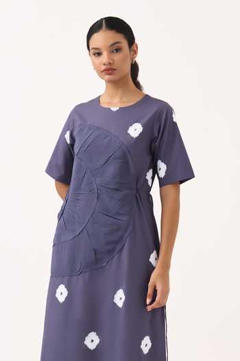 Shop Three Silk, Crepe, Poplin Round Neck Block Print Dress Online at Aza Fashions Shop_Three_Silk, Crepe, Poplin Round Neck Block Print Dress _Online_at_Aza_Fashions
