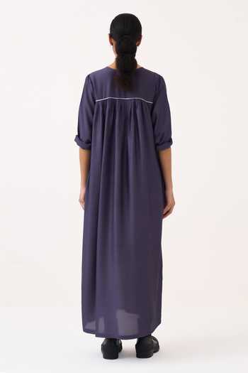 Three Gather Neck Loose Fit Bemberg Maxi Dress