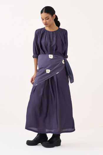 Three Purple Bemberg Round Neck Gather Loose Fit Maxi Dress at Aza Fashions Three_Purple Bemberg Round Neck Gather Loose Fit Maxi Dress _at_Aza_Fashions