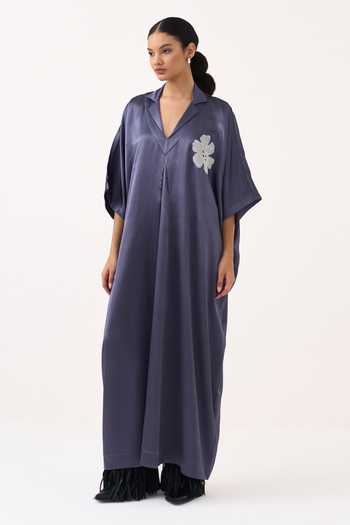 Three Purple Satin V-neck Placement Applique Kaftan Online at Aza Fashions Three_Purple Satin V-neck Placement Applique Kaftan _Online_at_Aza_Fashions