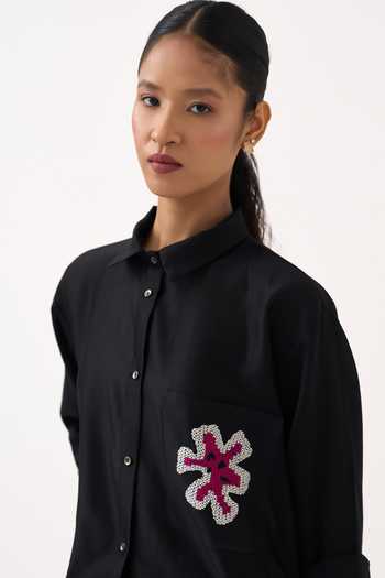 Buy Three Black Chanderi Collared Neck Patch Pocket Shirt Online at Aza Fashions Buy_Three_Black Chanderi Collared Neck Patch Pocket Shirt _Online_at_Aza_Fashions