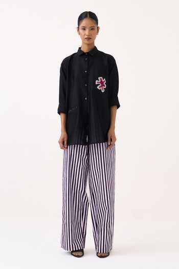 Shop Three Black Chanderi Collared Neck Patch Pocket Shirt Online at Aza Fashions Shop_Three_Black Chanderi Collared Neck Patch Pocket Shirt _Online_at_Aza_Fashions