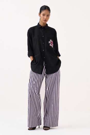 Three Black Chanderi Collared Neck Patch Pocket Shirt at Aza Fashions Three_Black Chanderi Collared Neck Patch Pocket Shirt _at_Aza_Fashions