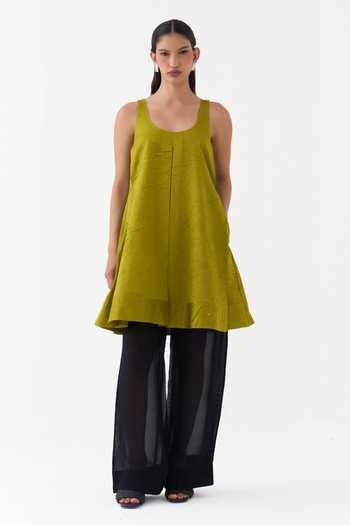 Shop Three Lime Chanderi Scoop Neck Crushed Kurta Online at Aza Fashions Shop_Three_Lime Chanderi Scoop Neck Crushed Kurta _Online_at_Aza_Fashions