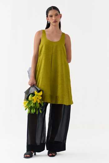 Three Lime Chanderi Scoop Neck Crushed Kurta at Aza Fashions Three_Lime Chanderi Scoop Neck Crushed Kurta _at_Aza_Fashions