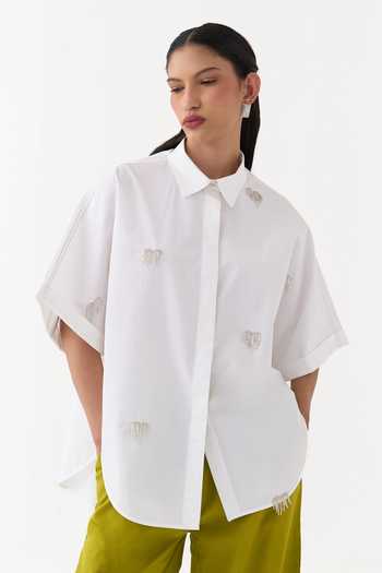 Three Hand Embroidery U-Hem 100% Cotton Poplin Shirt