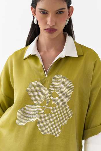 Three Lime Tissue, Poplin V-, Collared Metallic T- And Set at Aza Fashions Three_Lime Tissue, Poplin V-, Collared Metallic T- And Set _at_Aza_Fashions