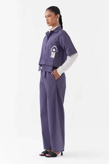 Three Purple Poplin Collared Neck Top Online at Aza Fashions Three_Purple Poplin Collared Neck Top _Online_at_Aza_Fashions