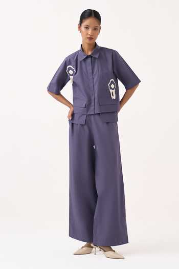 Shop Three Purple Poplin Collared Neck Top Online at Aza Fashions Shop_Three_Purple Poplin Collared Neck Top _Online_at_Aza_Fashions