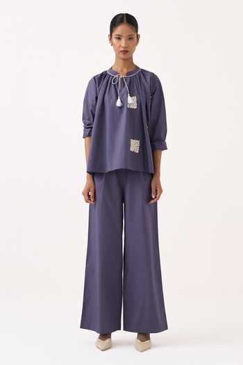 Buy Three Purple Poplin Open Neck Wave Embroidery Top Online at Aza Fashions Buy_Three_Purple Poplin Open Neck Wave Embroidery Top _Online_at_Aza_Fashions