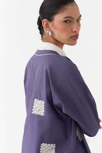 Shop Three Purple Poplin Open Neck Wave Embroidery Top Online at Aza Fashions Shop_Three_Purple Poplin Open Neck Wave Embroidery Top _Online_at_Aza_Fashions