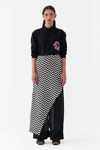 Three Black Cotton, Organza Chevron Heavy Twill Draped Skirt Online at Aza Fashions Three_Black Cotton, Organza Chevron Heavy Twill Draped Skirt _Online_at_Aza_Fashions