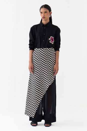 Three Black Cotton, Organza Chevron Heavy Twill Draped Skirt at Aza Fashions Three_Black Cotton, Organza Chevron Heavy Twill Draped Skirt _at_Aza_Fashions